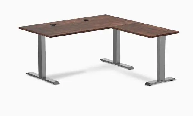 Main image of Desky Zero Softwood L-Shape Office Desk - American Rustic Pine / 60 x 30 x 62 x 20 in with Grommets / Space Gray