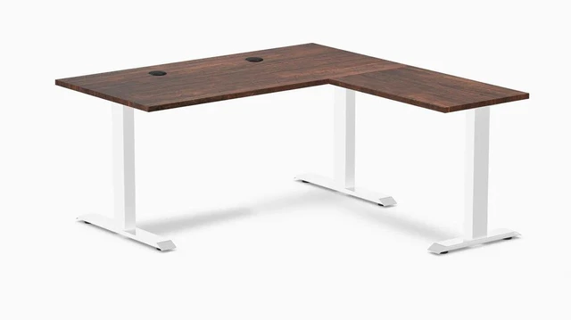 Main image of Desky Zero Softwood L-Shape Office Desk - American Rustic Pine / 60 x 30 x 62 x 20 in with Grommets / White