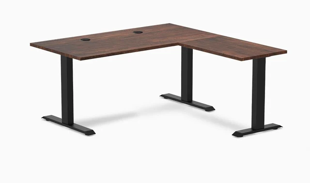 Main image of Desky Zero Softwood L-Shape Office Desk - American Rustic Pine / 60 x 30 x 62 x 20 in with Grommets / Matte Black