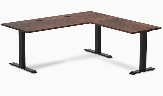 Main image of Desky Zero Softwood L-Shape Office Desk - American Rustic Pine / 72 x 30 x 70 x 24 in with Grommets / Matte Black