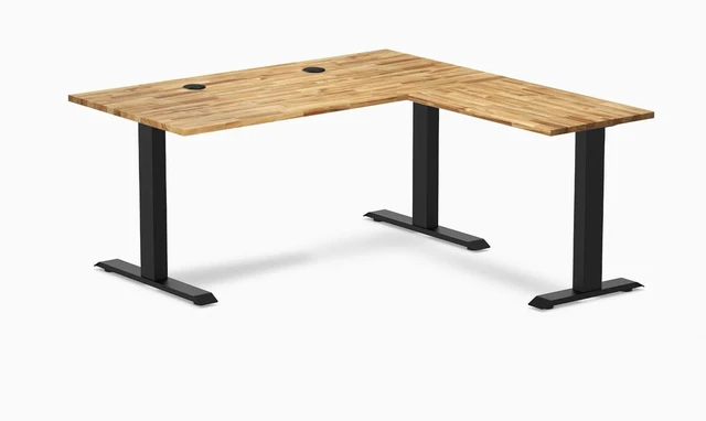 Main image of Desky Zero Hardwood L-Shape Office Desk - Acacia / 60 x 30 x 62 x 20 in with Grommets / Matte Black