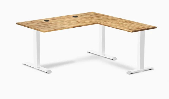 Main image of Desky Zero Hardwood L-Shape Office Desk - Acacia / 60 x 30 x 62 x 20 in with Grommets / White