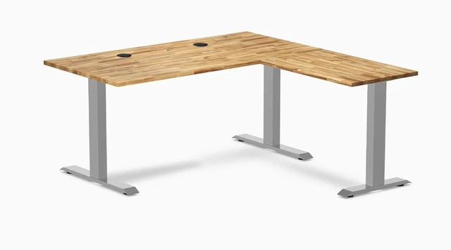 Main image of Desky Zero Hardwood L-Shape Office Desk - Acacia / 60 x 30 x 62 x 20 in with Grommets / Gray