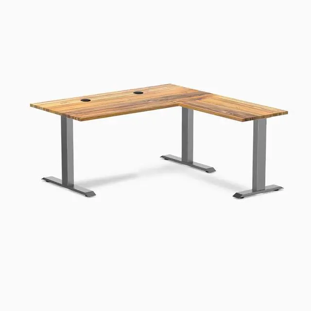 Main image of Desky Zero Hardwood L-Shape Office Desk - Teak / 60 x 30 x 62 x 20 in with Grommets / Space Gray