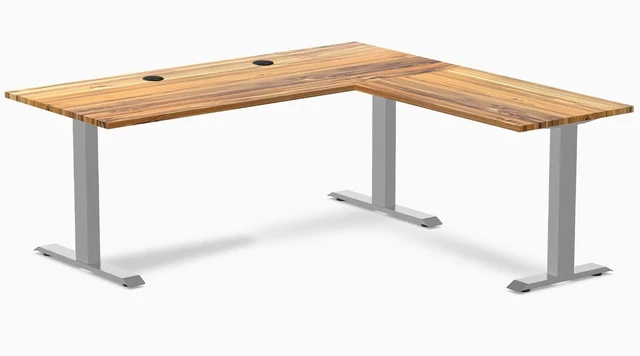 Main image of Desky Zero Hardwood L-Shape Office Desk - Teak / 72 x 30 x 70 x 24 in with Grommets / Gray