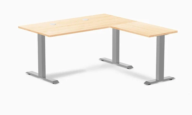 Main image of Desky Zero Hardwood L-Shape Office Desk - Maple / 60 x 30 x 62 x 20 in with Grommets / Gray