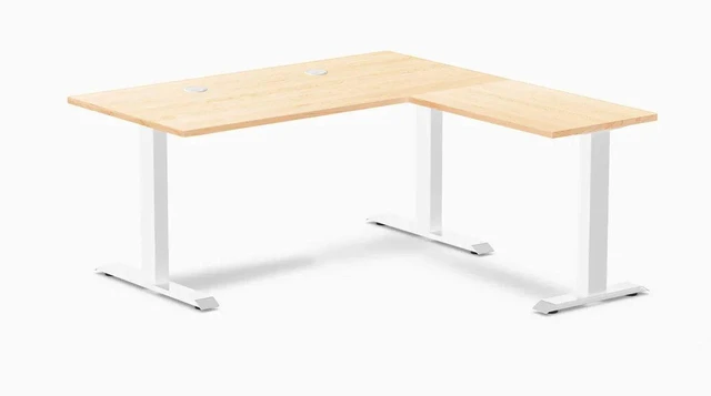 Main image of Desky Zero Hardwood L-Shape Office Desk - Maple / 60 x 30 x 62 x 20 in with Grommets / White