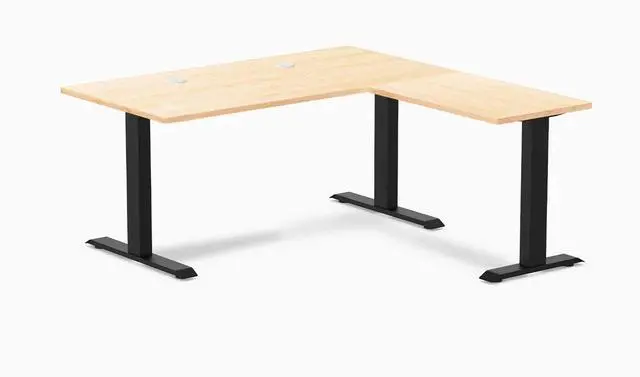 Main image of Desky Zero Hardwood L-Shape Office Desk - Maple / 60 x 30 x 62 x 20 in with Grommets / Matte Black