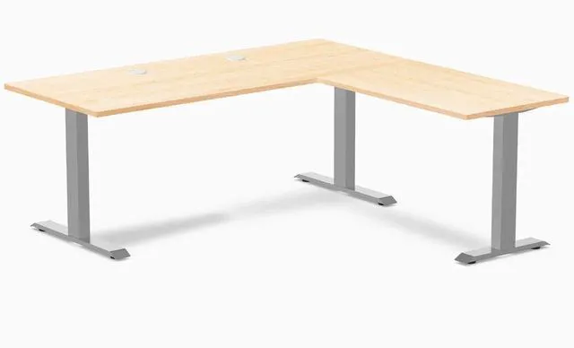 Main image of Desky Zero Hardwood L-Shape Office Desk - Maple / 72 x 30 x 70 x 24 in with Grommets / Gray