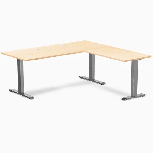 Main image of Desky Zero Hardwood L-Shape Office Desk - Maple / 72 x 30 x 70 x 24 in with Grommets / Space Gray