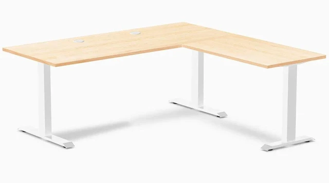 Main image of Desky Zero Hardwood L-Shape Office Desk - Maple / 72 x 30 x 70 x 24 in with Grommets / White
