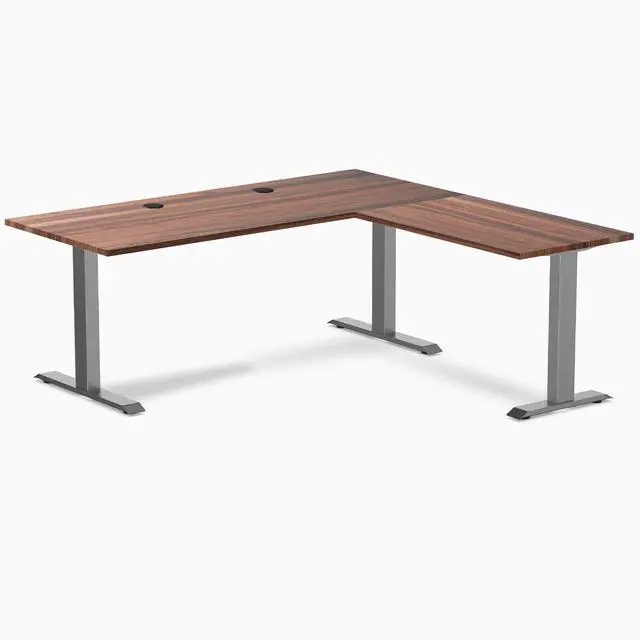 Main image of Desky Zero Hardwood L-Shape Office Desk - Walnut / 72 x 30 x 70 x 24 in with Grommets / Space Gray