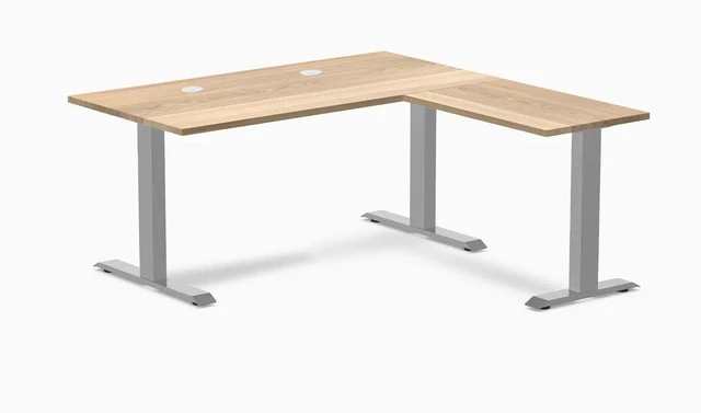 Main image of Desky Zero Hardwood L-Shape Office Desk - White Ash / 60 x 30 x 62 x 20 in with Grommets / Gray