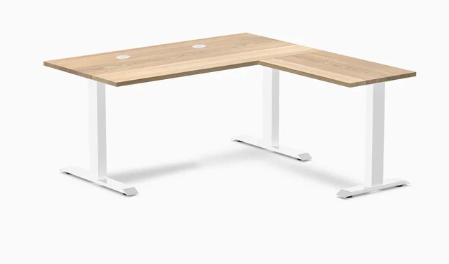 Main image of Desky Zero Hardwood L-Shape Office Desk - White Ash / 60 x 30 x 62 x 20 in with Grommets / White