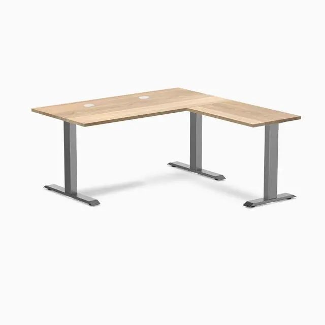 Main image of Desky Zero Hardwood L-Shape Office Desk - White Ash / 60 x 30 x 62 x 20 in with Grommets / Space Gray