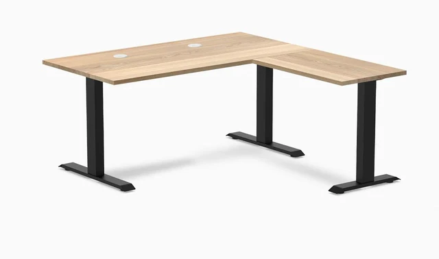 Main image of Desky Zero Hardwood L-Shape Office Desk - White Ash / 60 x 30 x 62 x 20 in with Grommets / Matte Black