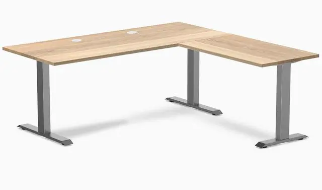 Main image of Desky Zero Hardwood L-Shape Office Desk - White Ash / 72 x 30 x 70 x 24 in with Grommets / Space Gray