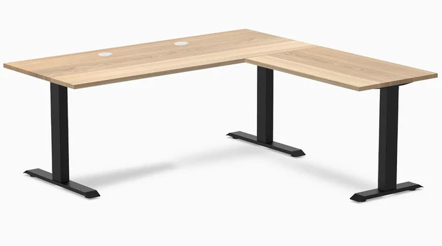 Main image of Desky Zero Hardwood L-Shape Office Desk - White Ash / 72 x 30 x 70 x 24 in with Grommets / Matte Black