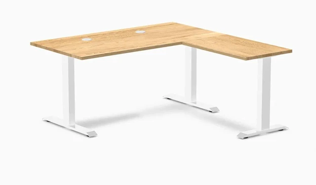 Main image of Desky Zero Hardwood L-Shape Office Desk - White Oak / 60 x 30 x 62 x 20 in with Grommets / White