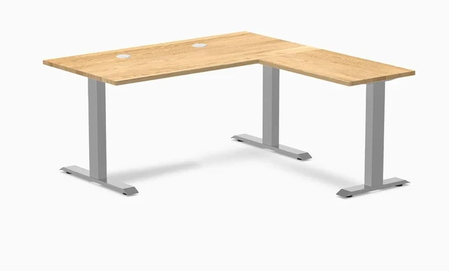 Main image of Desky Zero Hardwood L-Shape Office Desk - White Oak / 60 x 30 x 62 x 20 in with Grommets / Gray
