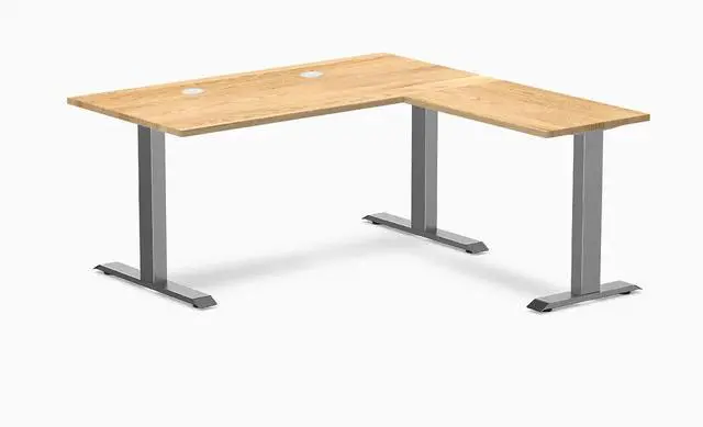 Main image of Desky Zero Hardwood L-Shape Office Desk - White Oak / 60 x 30 x 62 x 20 in with Grommets / Space Gray