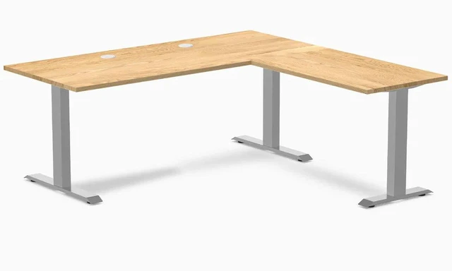 Main image of Desky Zero Hardwood L-Shape Office Desk - White Oak / 72 x 30 x 70 x 24 in with Grommets / Gray