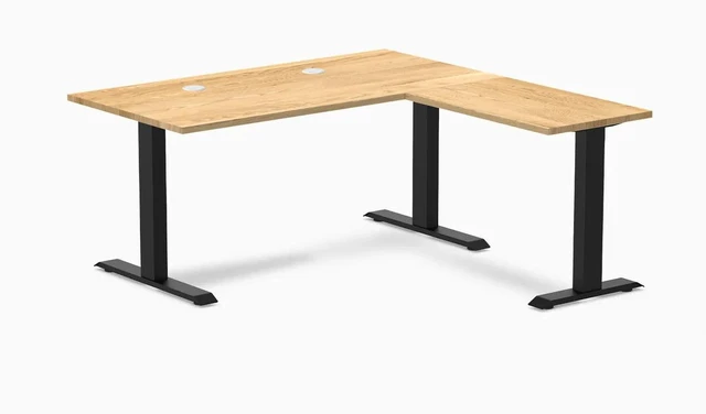 Main image of Desky Zero Hardwood L-Shape Office Desk - White Oak / 60 x 30 x 62 x 20 in with Grommets / Matte Black