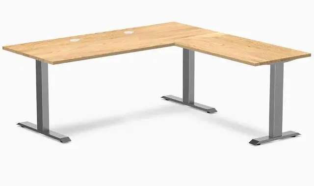 Main image of Desky Zero Hardwood L-Shape Office Desk - White Oak / 72 x 30 x 70 x 24 in with Grommets / Space Gray