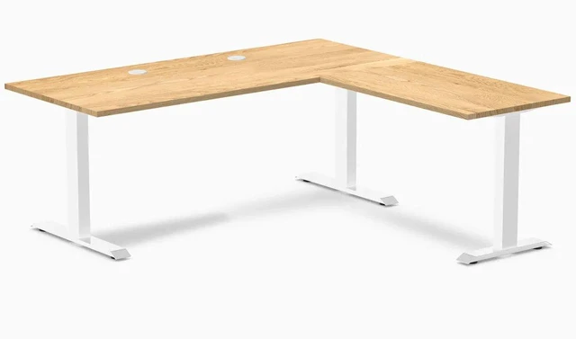 Main image of Desky Zero Hardwood L-Shape Office Desk - White Oak / 72 x 30 x 70 x 24 in with Grommets / White
