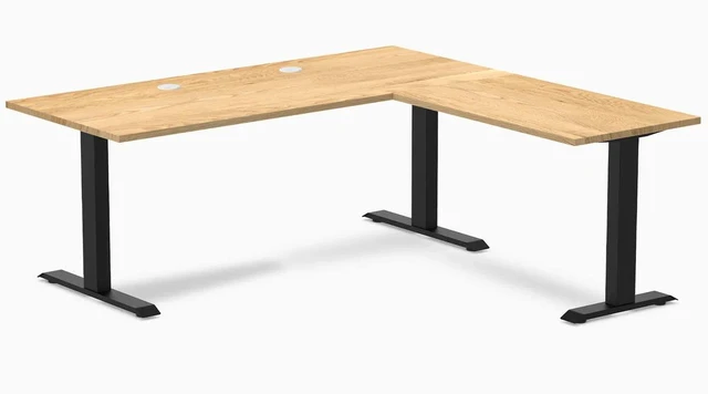 Main image of Desky Zero Hardwood L-Shape Office Desk - White Oak / 72 x 30 x 70 x 24 in with Grommets / Matte Black