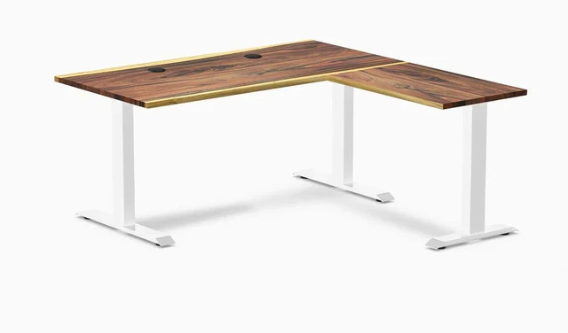 Main image of Desky Zero Hardwood L-Shape Office Desk - Pheasantwood / 60 x 30 x 62 x 20 in with Grommets / White