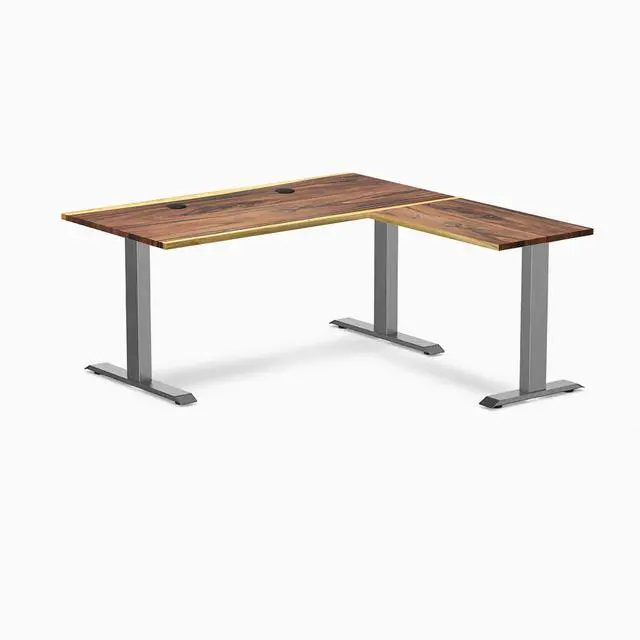 Main image of Desky Zero Hardwood L-Shape Office Desk - Pheasantwood / 60 x 30 x 62 x 20 in with Grommets / Space Gray