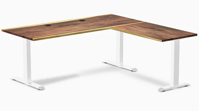 Main image of Desky Zero Hardwood L-Shape Office Desk - Pheasantwood / 72 x 30 x 70 x 24 in with Grommets / White