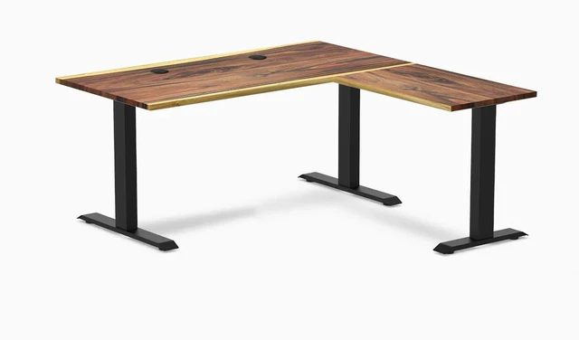 Main image of Desky Zero Hardwood L-Shape Office Desk - Pheasantwood / 60 x 30 x 62 x 20 in with Grommets / Matte Black
