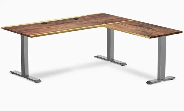 Main image of Desky Zero Hardwood L-Shape Office Desk - Pheasantwood / 72 x 30 x 70 x 24 in with Grommets / Space Gray