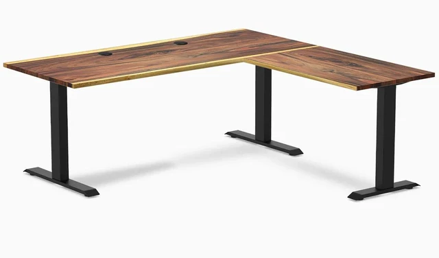 Main image of Desky Zero Hardwood L-Shape Office Desk - Pheasantwood / 72 x 30 x 70 x 24 in with Grommets / Matte Black