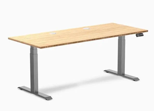 Main image of Desky Dual Bamboo Sit Stand Desk - Bamboo / 72 x 30 in with Grommets / Space Gray