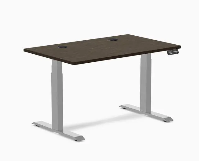 Main image of Desky Dual Bamboo Sit Stand Desk - Dark Bamboo / 80 x 30 in with Grommets / Gray
