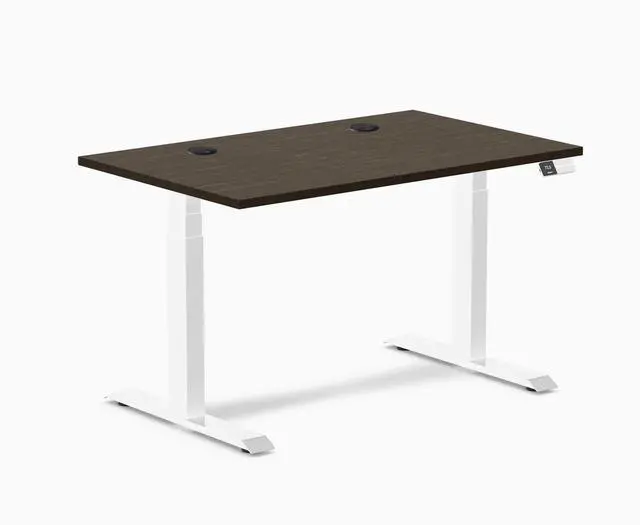 Main image of Desky Dual Bamboo Sit Stand Desk - Dark Bamboo / 80 x 30 in with Grommets / White