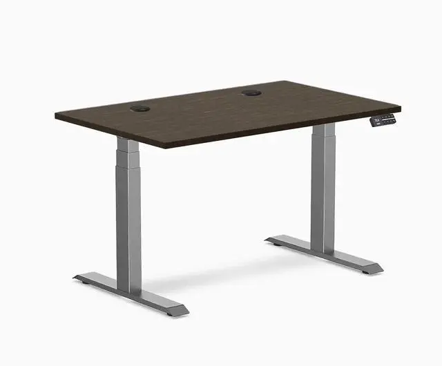Main image of Desky Dual Bamboo Sit Stand Desk - Dark Bamboo / 80 x 30 in with Grommets / Space Gray