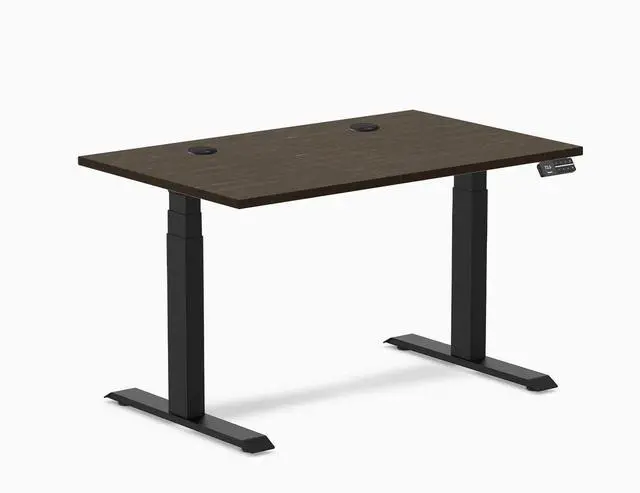 Main image of Desky Dual Bamboo Sit Stand Desk - Dark Bamboo / 80 x 30 in with Grommets / Matte Black