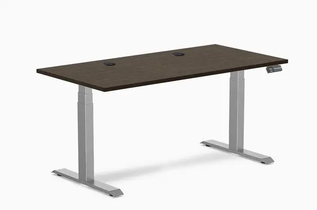 Main image of Desky Dual Bamboo Sit Stand Desk - Dark Bamboo / 48 x 30 in with Grommets / Space Gray