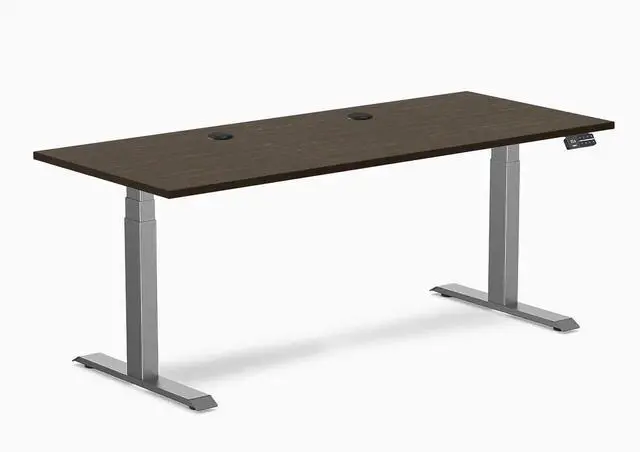 Main image of Desky Dual Bamboo Sit Stand Desk - Dark Bamboo / 60 x 30 in with Grommets / Space Gray