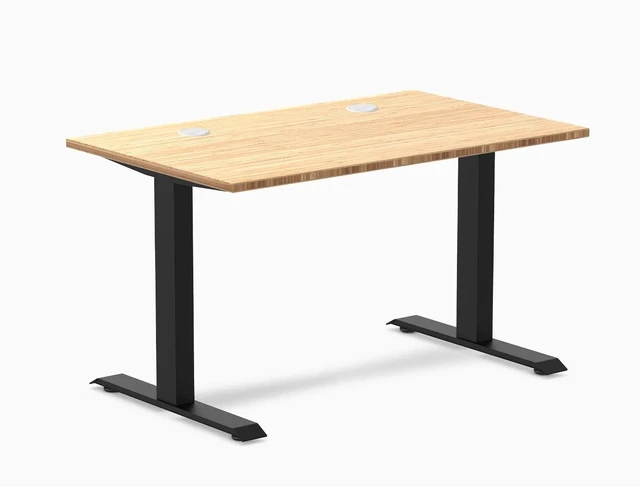 Main image of Desky Zero Bamboo Office Desk - Bamboo / 48 x 30 in with Grommets / Matte Black