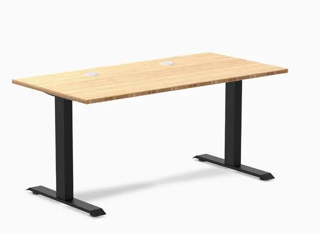 Main image of Desky Zero Bamboo Office Desk - Bamboo / 72 x 30 in with Grommets / Matte Black