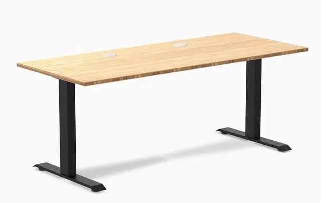 Main image of Desky Zero Bamboo Office Desk - Dark Bamboo / 48 x 30 in with Grommets / Matte Black