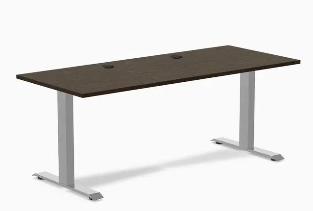 Main image of Desky Zero Bamboo Office Desk - Dark Bamboo / 60 x 30 in with Grommets / Grey