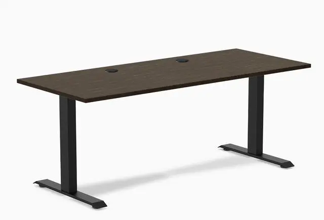 Main image of Desky Zero Bamboo Office Desk - Dark Bamboo / 60 x 30 in with Grommets / Matte Black