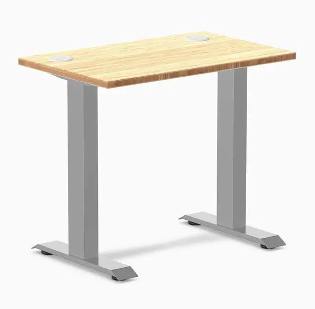 Main image of Desky Zero Mini Bamboo Office Desk - Bamboo / 32 x 20 in with Grommets / Gray