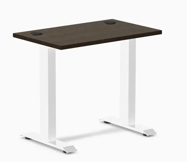 Main image of Desky Zero Mini Bamboo Office Desk - Dark Bamboo / 32 x 20 in with Grommets / White
